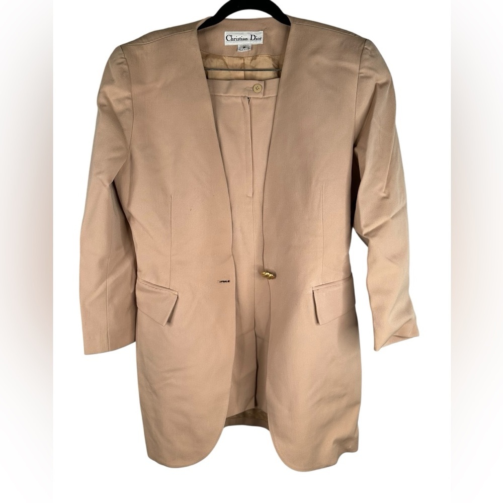 Christian Dior Tan Vintage 100% Wool 2 pc. Blazer & Skirt Suit Set Size 8 - Picture 3 of 14